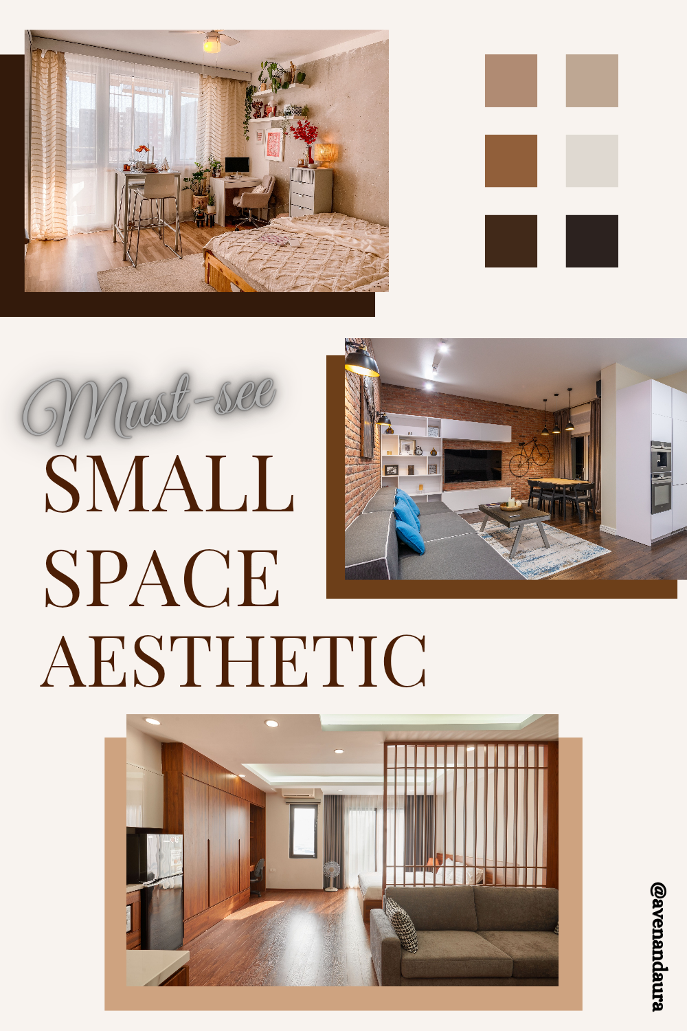 Cozy studio apartment with bed, desk, and dining zones in one warm room